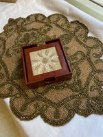 Load image into Gallery viewer, Handcrafted Chikankari Tea Coaster Set with Wooden Holder – Set of 6 - HONC0310084