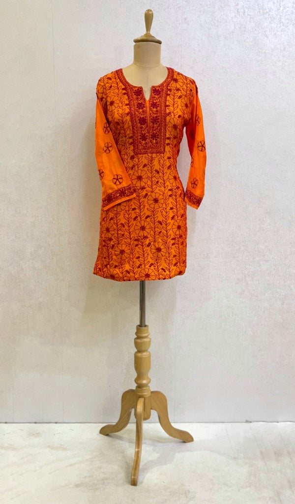 Women's Lakhnavi Handcrafted Silk Chikankari Top - NC10456