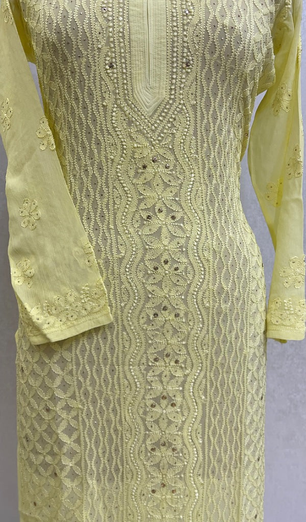 Women's Lakhnavi Handcrafted Viscose Georgette Chikankari Kurti - HONC079106