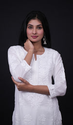 Load image into Gallery viewer, Women's Lucknowi Handcrafted Mul Cotton Chikankari Kurti- HONC0158955