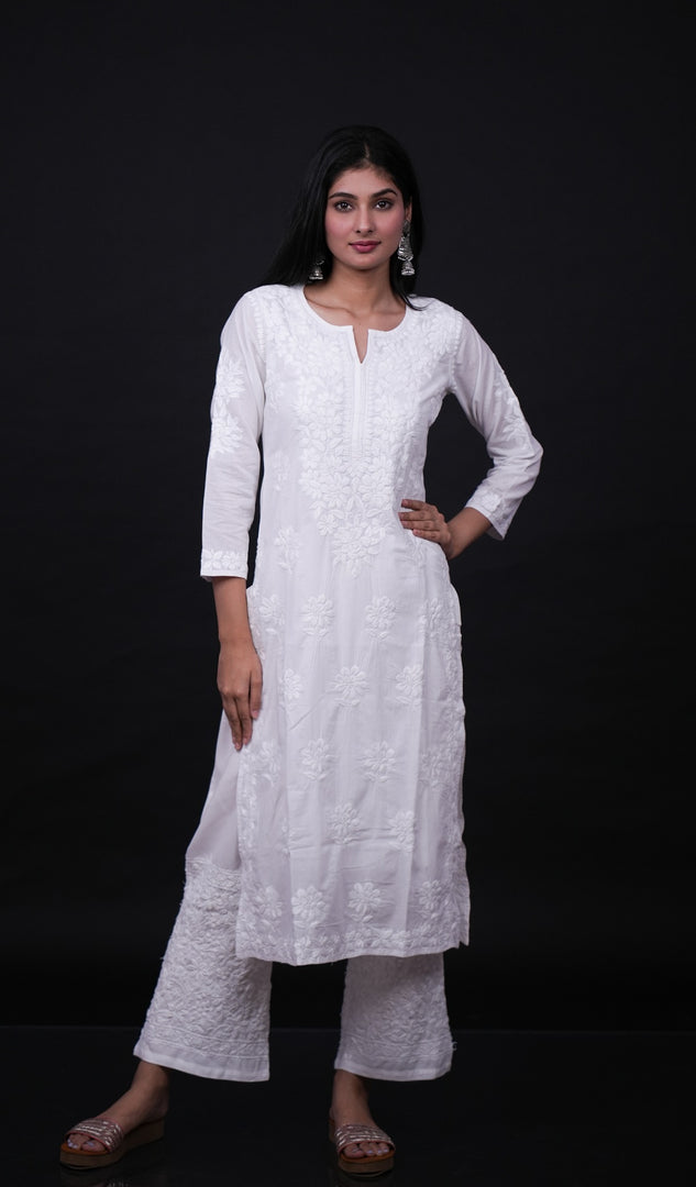 Women's Lucknowi Handcrafted Mul Cotton Chikankari Kurti- HONC0158955