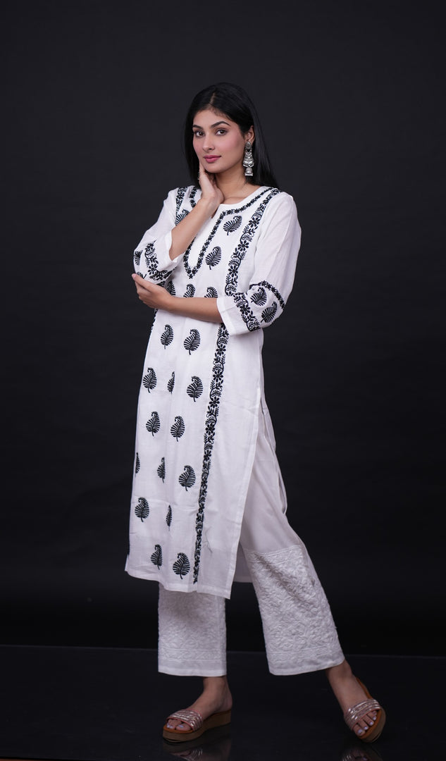 Pakeezah Women's Lucknowi Handcrafted Cotton Chikankari Kurti - HONC0171316