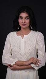 Load image into Gallery viewer, Women's Lakhnavi Handcrafted Viscose Georgette Chikankari Kurti - HONC091901