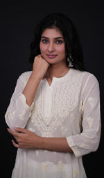 Load image into Gallery viewer, Women's Lakhnavi Handcrafted Viscose Georgette Chikankari Kurti - HONC091901