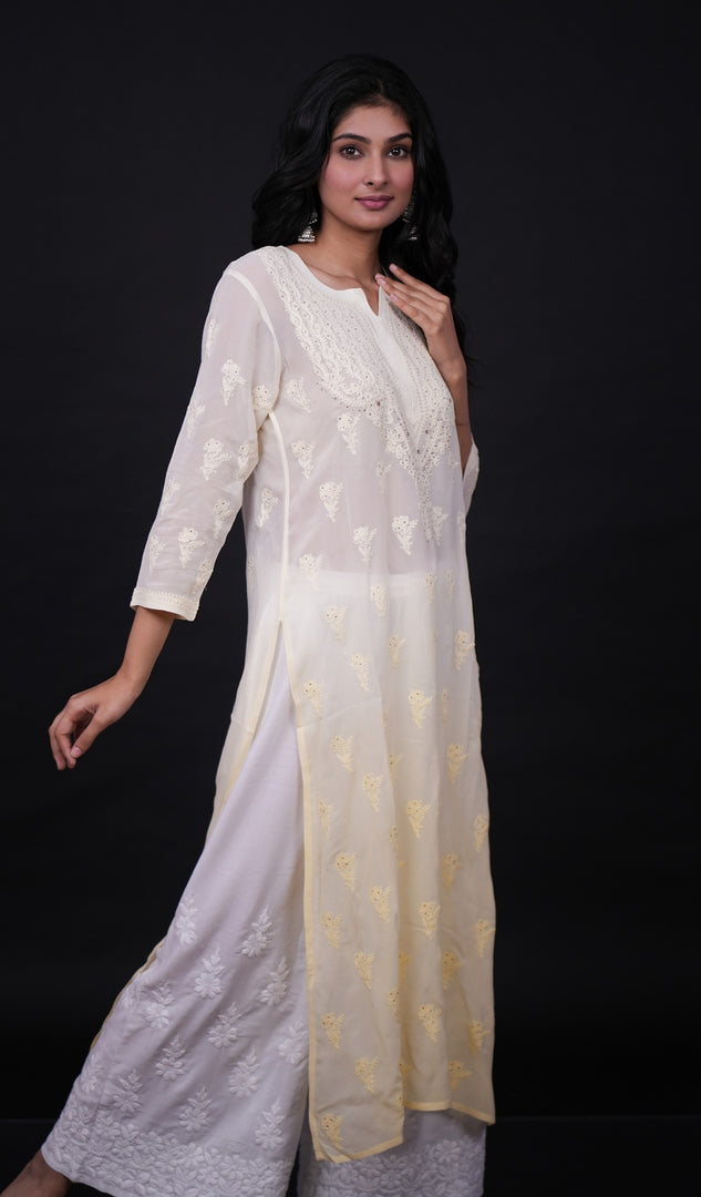 Women's Lakhnavi Handcrafted Viscose Georgette Chikankari Kurti - HONC091901