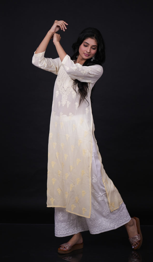 Women's Lakhnavi Handcrafted Viscose Georgette Chikankari Kurti - HONC091901
