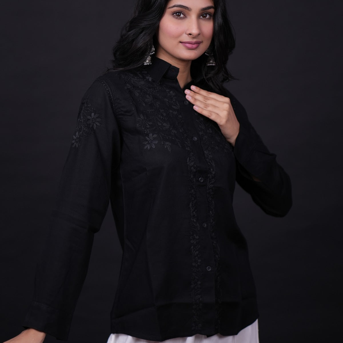 Women's Lakhnavi Handcrafted Modal Cotton Chikankari Unstitched Kurti Fabric - HONC0287651