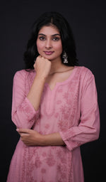 将图像加载到图库查看器中, 勒克瑙手工制作的平纹细布 Chikankari Kurti - HONC0133820