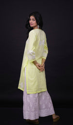 Load image into Gallery viewer, Yellow Women's Lucknowi Handcrafted Cotton Chikankari Kurti