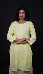Load image into Gallery viewer, Yellow Women's Lucknowi Handcrafted Cotton Chikankari Kurti