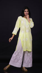 Load image into Gallery viewer, Yellow Women's Lucknowi Handcrafted Cotton Chikankari Kurti