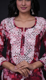 Load image into Gallery viewer, Women's Lucknowi Handcrafted Cotton Chikankari Red Kurti