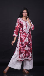 Load image into Gallery viewer, Aisha Women&#39;s Lucknowi Handcrafted Cotton Chikankari Kurti - HONC0174560
