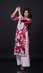 Load image into Gallery viewer, Women's Lucknowi Handcrafted Cotton Chikankari Red Kurti