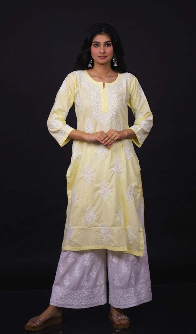 Zoha Women's Lucknowi Handcrafted Cotton Chikankari Kurti - HONC0129493