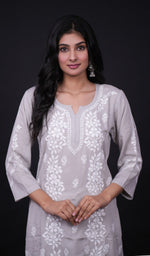 Load image into Gallery viewer, Anum Women's Lucknowi Handcrafted Modal Cotton Chikankari Kurti - HONC0179055