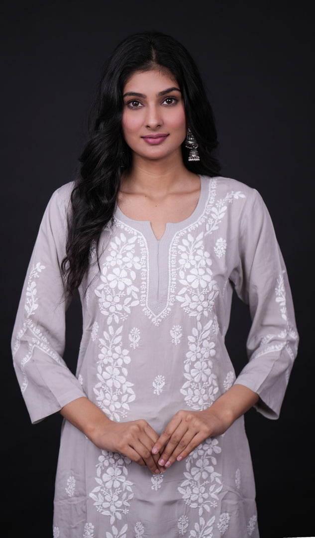 Anum Women's Lucknowi Handcrafted Modal Cotton Chikankari Kurti - HONC0179055