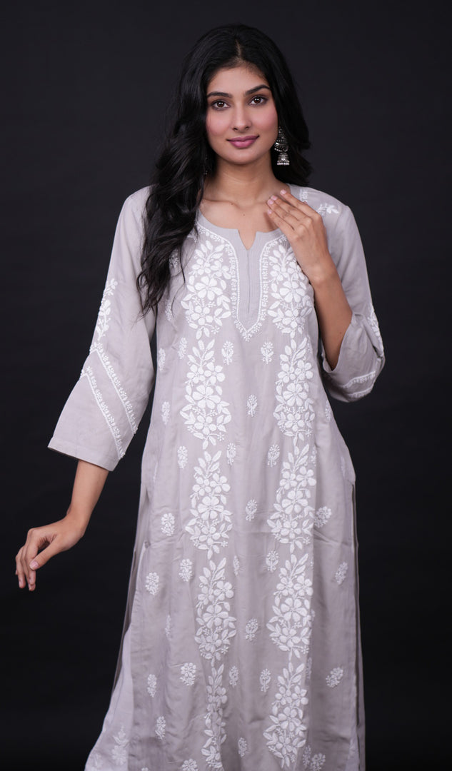 Anum Women's Lucknowi Handcrafted Modal Cotton Chikankari Kurti - HONC0179055
