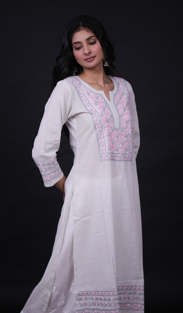 Huma Women's Lucknowi Handcrafted Cotton Chikankari Kurti - HONC0111051