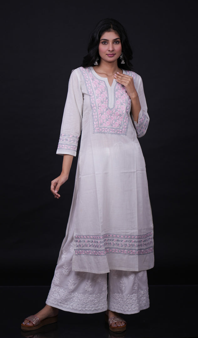 Huma Women's Lucknowi Handcrafted Cotton Chikankari Kurti - HONC0111051