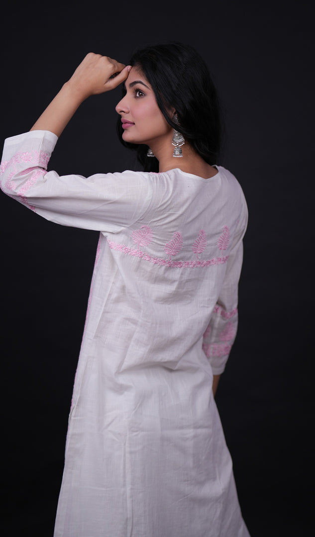 Pakeezah Women's Lucknowi Handcrafted Cotton Chikankari Kurti - HONC0171274