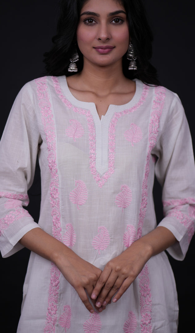 Pakeezah Women's Lucknowi Handcrafted Cotton Chikankari Kurti - HONC0171274