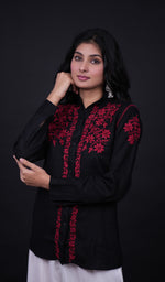 将图像加载到图库查看器中, Women's Lakhnavi Handcrafted Modal Cotton Chikankari Top - HONC0171906