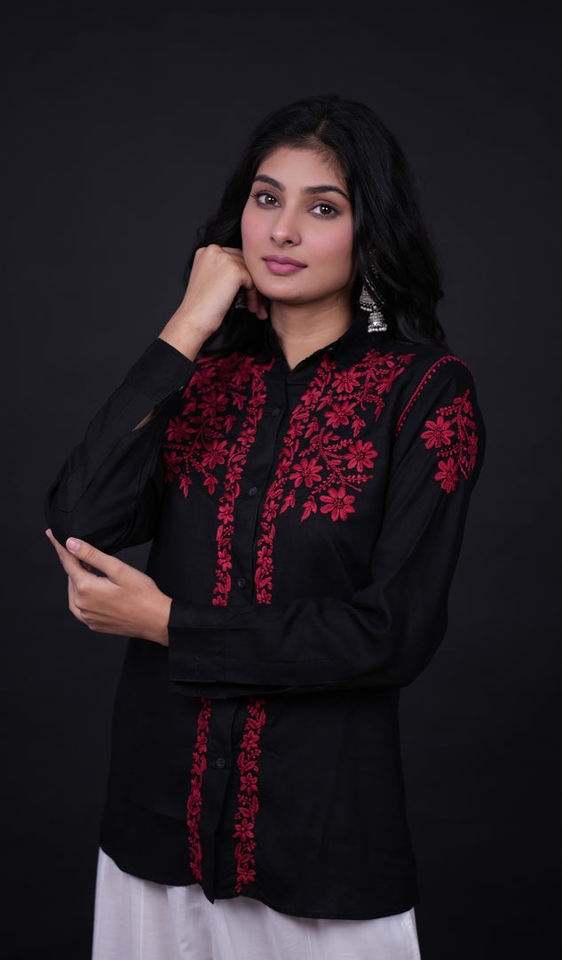 Women's Lakhnavi Handcrafted Modal Cotton Chikankari Top - HONC0171906