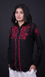 将图像加载到图库查看器中, Women's Lakhnavi Handcrafted Modal Cotton Chikankari Top - HONC0171906
