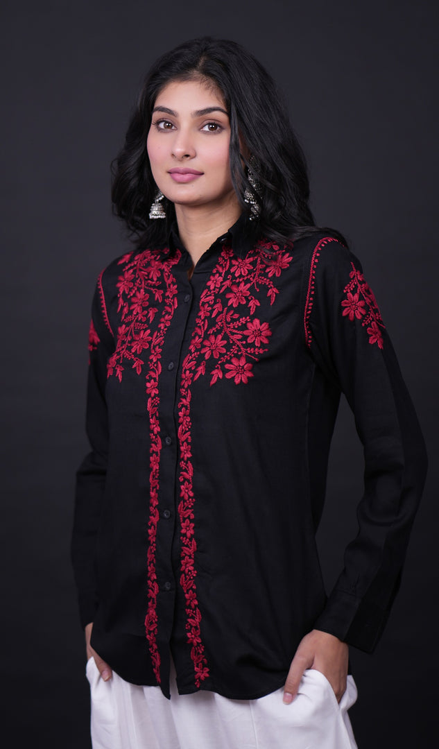 Women's Lakhnavi Handcrafted Modal Cotton Chikankari Top - HONC0171906