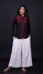将图像加载到图库查看器中, Women's Lakhnavi Handcrafted Modal Cotton Chikankari Top - HONC0171906