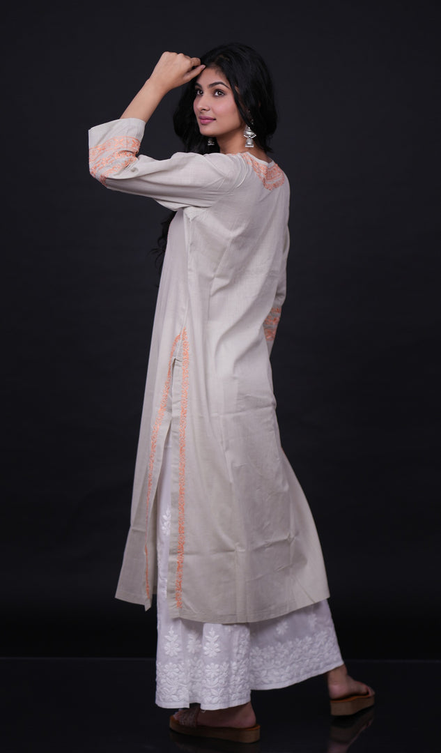 Women's Lucknowi Handcrafted Cotton Chikankari Kurti- HONC0171745