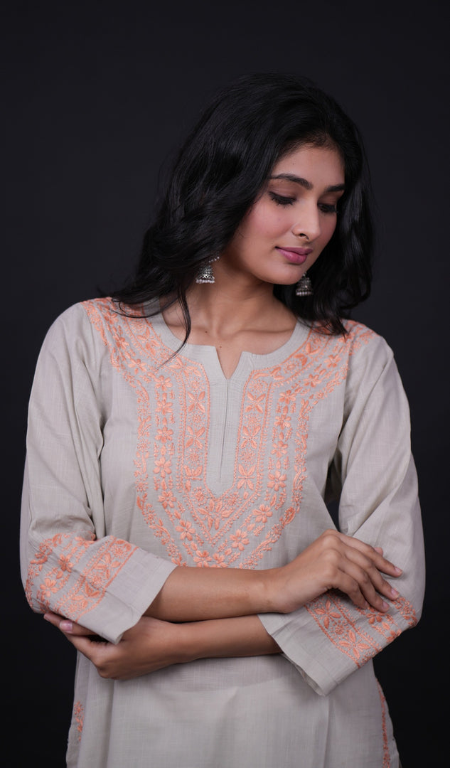 Women's Lucknowi Handcrafted Cotton Chikankari Kurti- HONC0171745