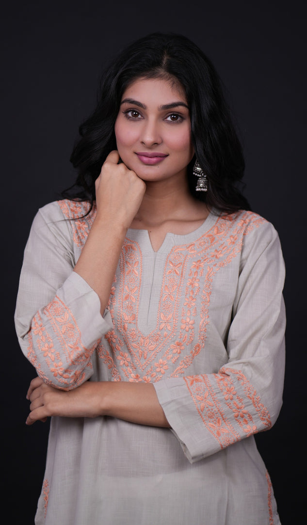 Women's Lucknowi Handcrafted Cotton Chikankari Kurti- HONC0171745
