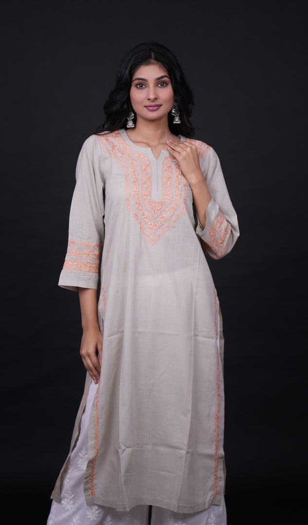 Women's Lucknowi Handcrafted Cotton Chikankari Kurti- HONC0171745