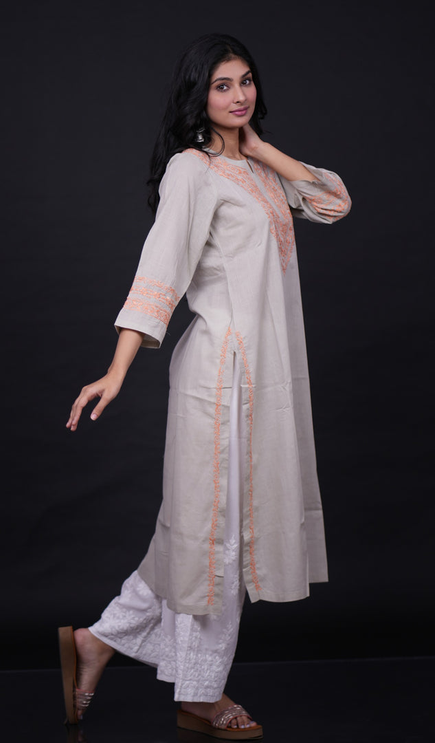 Women's Lucknowi Handcrafted Cotton Chikankari Kurti- HONC0171745