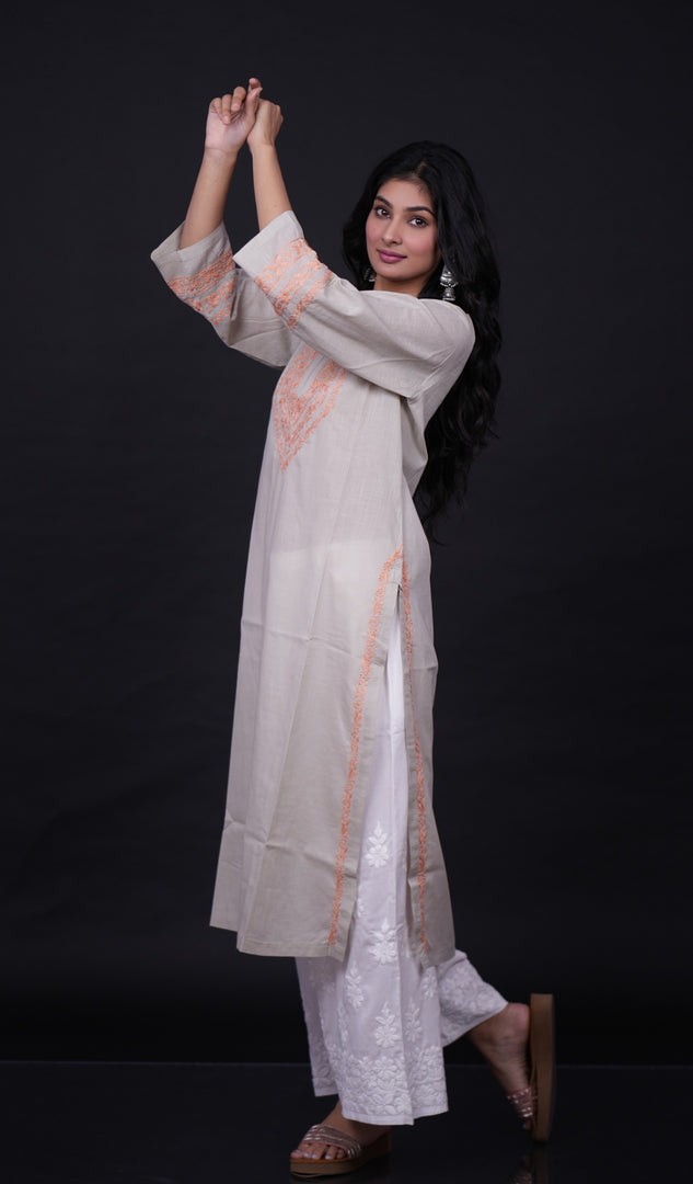 Women's Lucknowi Handcrafted Cotton Chikankari Kurti- HONC0171745