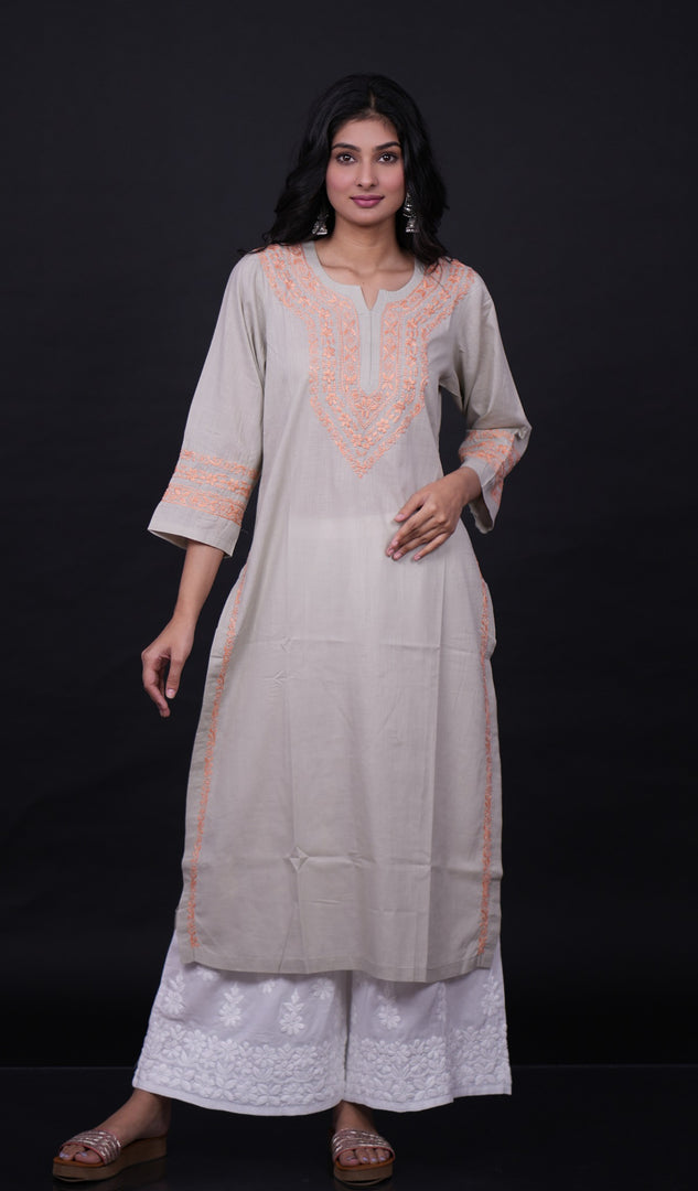 Women's Lucknowi Handcrafted Cotton Chikankari Kurti- HONC0171745