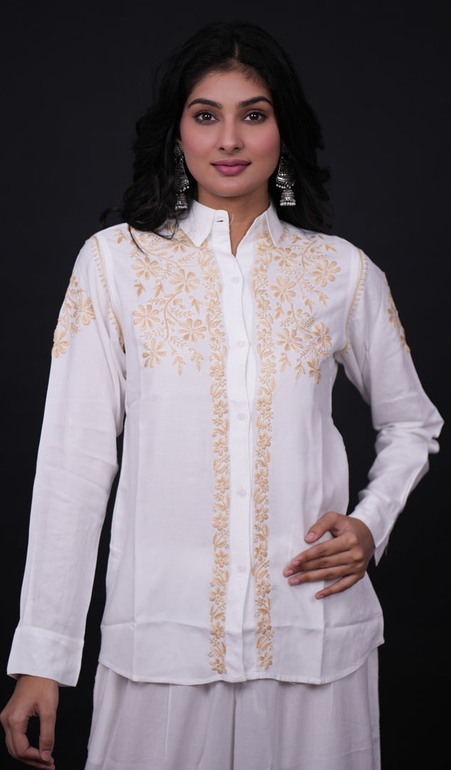 Women's Lakhnavi Handcrafted Modal Cotton Chikankari Top - HONC0171750