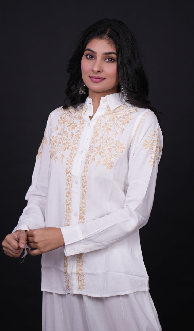 Women's Lakhnavi Handcrafted Modal Cotton Chikankari Top - HONC0171750
