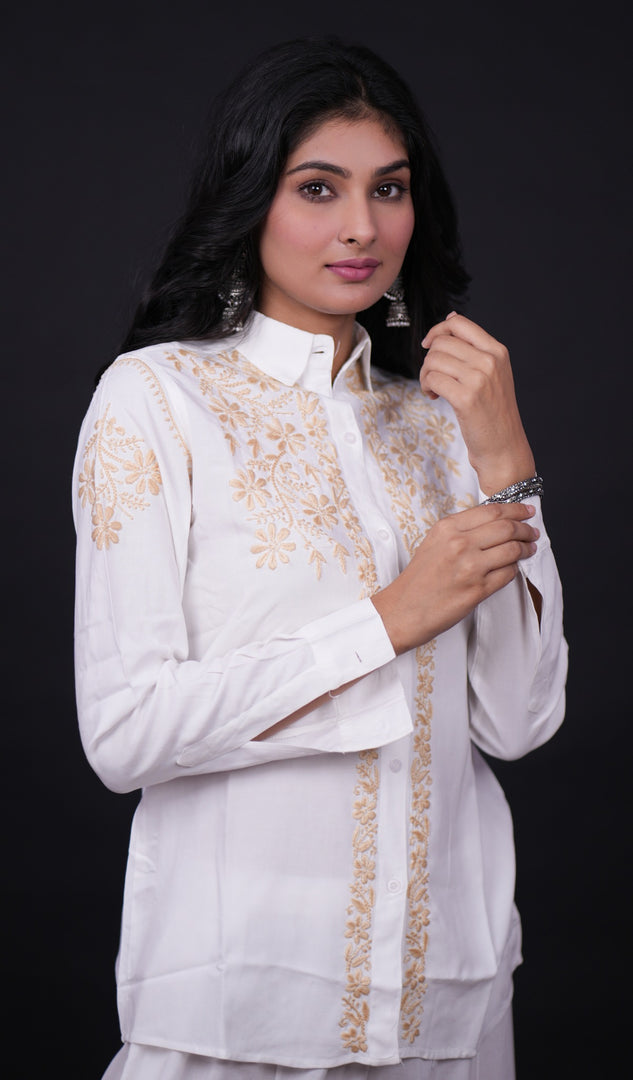 Women's Lakhnavi Handcrafted Modal Cotton Chikankari Top - HONC0171750