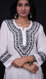 Load image into Gallery viewer, Women's Lucknowi Handcrafted Cotton Chikankari Kurti- HONC0171399