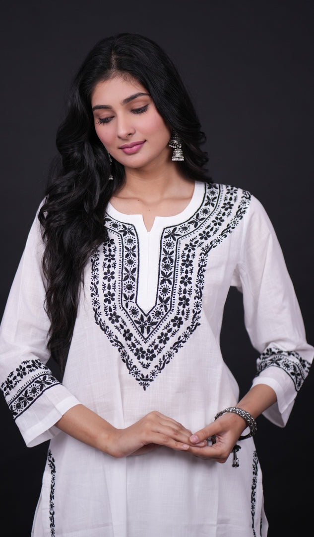 Women's Lucknowi Handcrafted Cotton Chikankari Kurti- HONC0171399
