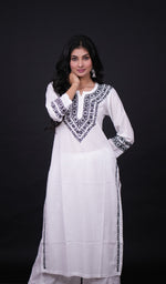 Load image into Gallery viewer, Women's Lucknowi Handcrafted Cotton Chikankari Kurti- HONC0171399