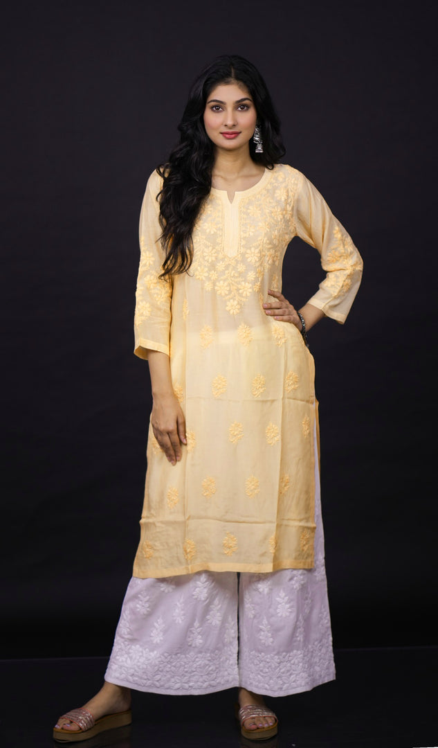 Zainab Women's Lucknowi Handcrafted Muslin Chikankari Kurti -HONC0163086