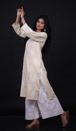 Load image into Gallery viewer, لکھنوی ہاتھ سے تیار کردہ ململ کپاس چکنکاری قرتی- HONC0133711