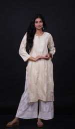 Load image into Gallery viewer, لکھنوی ہاتھ سے تیار کردہ ململ کپاس چکنکاری قرتی- HONC0133711
