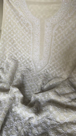 Load image into Gallery viewer, Lucknowi Handcrafted Pure Silk Georgette Chikankari Unstitched Men's Kurta Fabric - HONC0333625