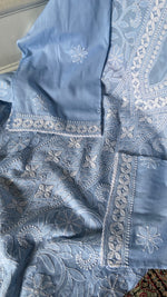 Load image into Gallery viewer, Women's Lakhnavi Handcrafted Cotton Chikankari Semi Stitched Kurti Fabric - HONC0348850