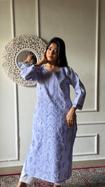 Load image into Gallery viewer, Women's Lakhnavi Handcrafted Cotton Chikankari Kurti - HONC0347155